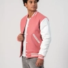 Pink Wool Body & Bright White Leather Sleeves Letterman Jacket