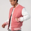 Pink Wool Body & Bright White Leather Sleeves Letterman Jacket