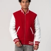 Scarlet Wool Body & White Leather Sleeves Letterman Jacket With Zipper