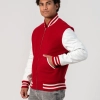 Scarlet Wool Body & White Leather Sleeves Letterman Jacket With Zipper