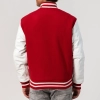 Scarlet Wool Body & White Leather Sleeves Letterman Jacket With Zipper