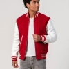 Scarlet Wool Body & White Leather Sleeves Letterman Jacket With Zipper