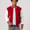 Scarlet Wool Body & White Leather Sleeves Letterman Jacket With Zipper