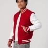 Scarlet Wool Body & White Leather Sleeves Letterman Jacket With Zipper