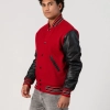 Scarlet Red Body & Black Sleeves Letterman Jacket With Feathered Knit Trim