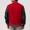 Scarlet Red Body & Black Sleeves Letterman Jacket With Feathered Knit Trim