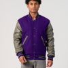 Purple Body & Grey Leather Sleeves Letterman Jacket