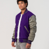 Purple Body & Grey Leather Sleeves Letterman Jacket