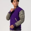 Purple Body & Grey Leather Sleeves Letterman Jacket