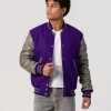 Purple Body & Grey Leather Sleeves Letterman Jacket