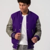 Purple Body & Grey Leather Sleeves Letterman Jacket