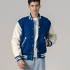 All-Wool Customizable Letterman Jacket in Bright Royal & White