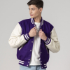 All-Wool Customizable Letterman Jacket in Purple & White