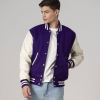 All-Wool Customizable Letterman Jacket in Purple & White