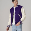 All-Wool Customizable Letterman Jacket in Purple & White