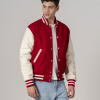 All-Wool Customizable Letterman Jacket in Scarlet Red & White