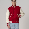 All-Wool Customizable Letterman Jacket in Scarlet Red & White