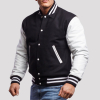 Black Wool & White Genuine Leather Varsity Letterman Jacket