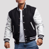 Black Wool & White Genuine Leather Varsity Letterman Jacket