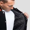 Black Wool Body & Black Leather Sleeves with Orange Stripes Letterman Jacket