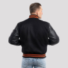 Black Wool Body & Black Leather Sleeves with Orange Stripes Letterman Jacket