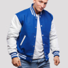 Blue Wool & White Genuine Leather Varsity Letterman Jacket