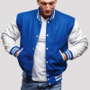 Blue Wool & White Genuine Leather Varsity Letterman Jacket