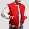 Red Wool & White Genuine Leather Varsity Letterman Jacket