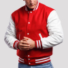 Red Wool & White Genuine Leather Varsity Letterman Jacket