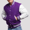 Purple Wool Body & Bright White Leather Sleeves Letterman Jacket