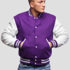 Purple Wool Body & Bright White Leather Sleeves Letterman Jacket