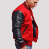 Scarlet Red Wool & Black Genuine Leather Varsity Letterman Jacket