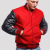 Scarlet Red Wool & Black Genuine Leather Varsity Letterman Jacket