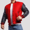 Scarlet Red Wool & Black Genuine Leather Varsity Letterman Jacket