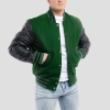 Kelly Green Wool Body & Black Leather Sleeves Letterman Jacket