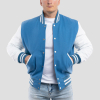 Newark Blue Wool Body & Bright White Leather Sleeves Letterman Jacket