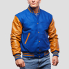 Bright Royal Wool & Old Gold Genuine Leather Varsity Letterman Jacket