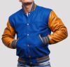 Bright Royal Wool & Old Gold Genuine Leather Varsity Letterman Jacket