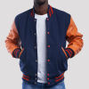 Royal Wool Body & Orange Leather Sleeves Letterman Jacket