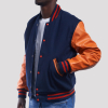 Royal Wool Body & Orange Leather Sleeves Letterman Jacket