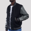 Black Wool Body & Grey Leather Sleeves Letterman Jacket