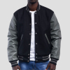 Black Wool Body & Grey Leather Sleeves Letterman Jacket