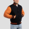 Black Wool Body & Orange Leather Sleeves Letterman Jacket