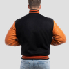 Black Wool Body & Orange Leather Sleeves Letterman Jacket