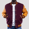 Maroon Wool Body & Bright Gold Leather Sleeves Letterman Jacket