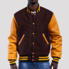 Brown Wool Body & Bright Gold Leather Sleeves Letterman Jacket