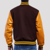 Brown Wool Body & Bright Gold Leather Sleeves Letterman Jacket