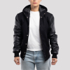 Black Wool Body & Black Sleeves Hoodie Letterman Jacket