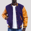 Purple Wool Body & Bright Gold Leather Sleeves Letterman Jacket