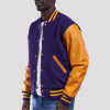 Purple Wool Body & Bright Gold Leather Sleeves Letterman Jacket